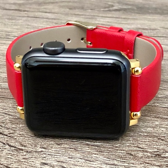 Red & Gold Vegan Leather Strap Apple iWatch Band - Picture 8 of 9